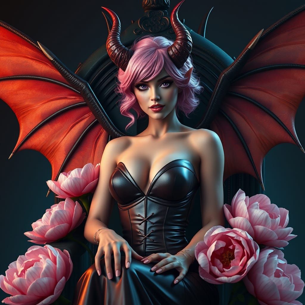 Sultry Demon Queen Reigns in Art Nouveau Fantasy