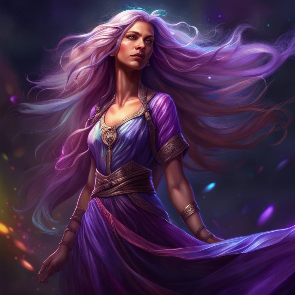 Female Elf with Prismatic Hair in Hyperrealistic Style