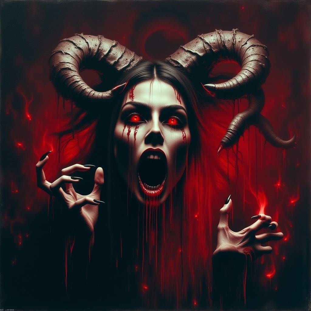 Surreal Dark Fantasy Confrontation between Faust and Satan i...