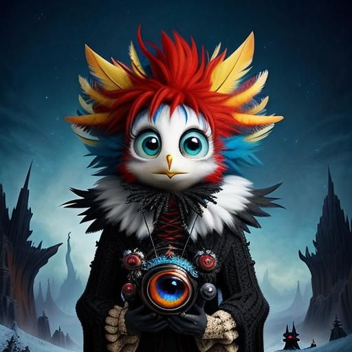 Whimsical Baby Bird with Mohawk in Fantasy Art