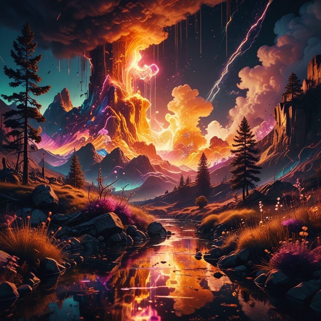 Fantastical Inner World of Dreams and Desires in Neon Glitch...