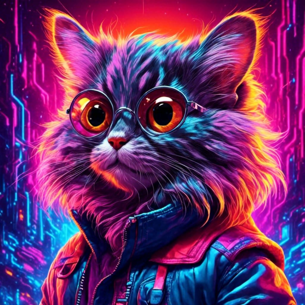 Psychedelic Guinea Pig in Synthwave Forest