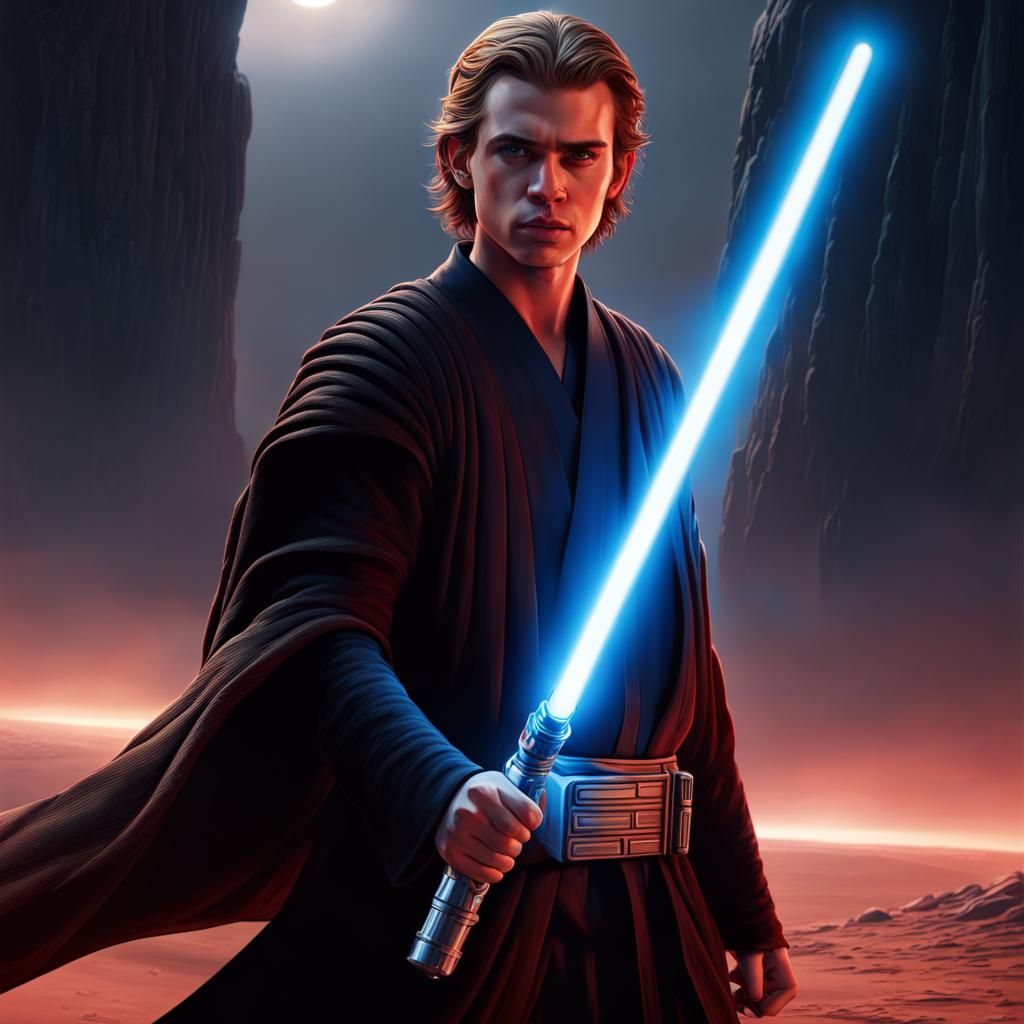 Jedi Knight with Blue Lightsaber and Red Lightning