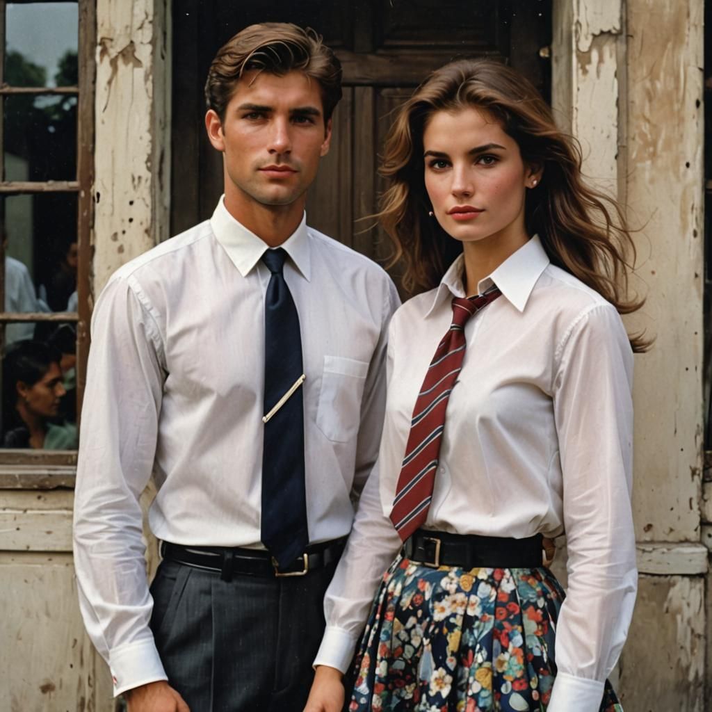 Elegant Couple in Formal Wear, Colorful Portrait