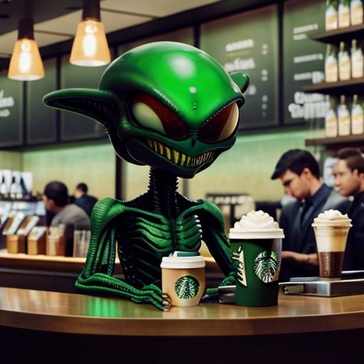 Alien Orders Coffee at Starbucks