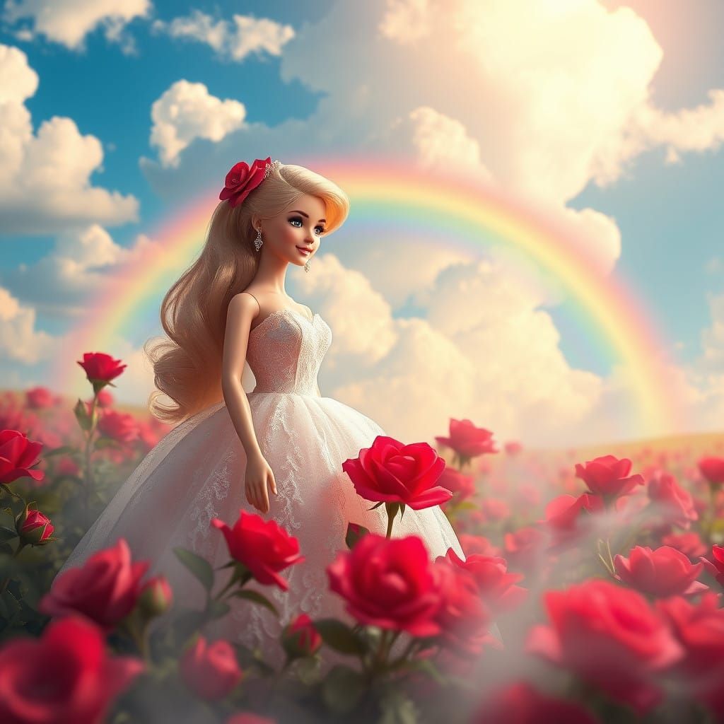 Whimsical Barbie in Enchanted Rose Garden