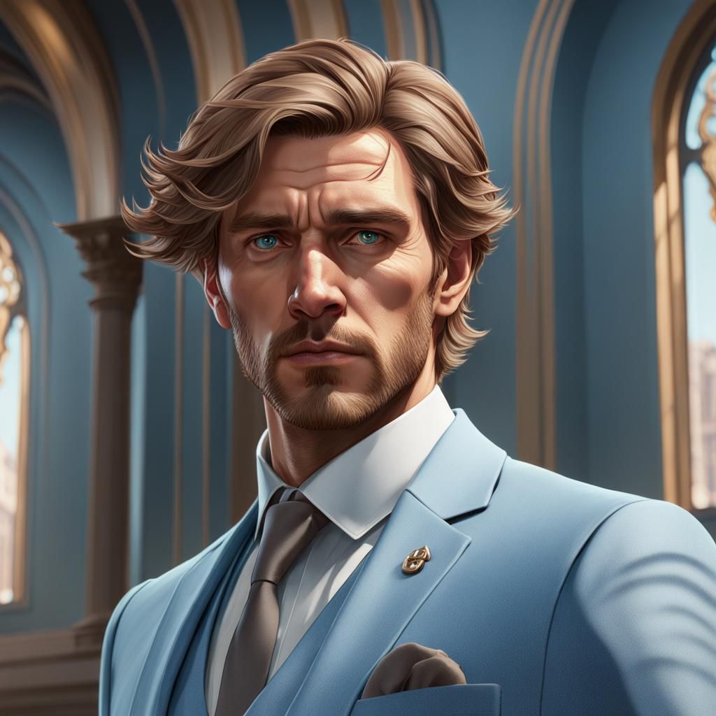 Hopeful Young Politician Portrait in Hyperdetailed Style