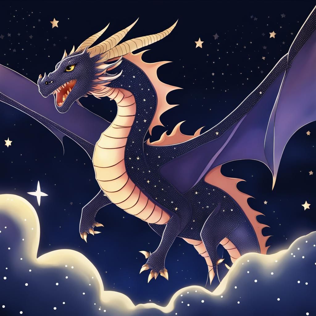 Night Dragon with Starry Wings in Flight