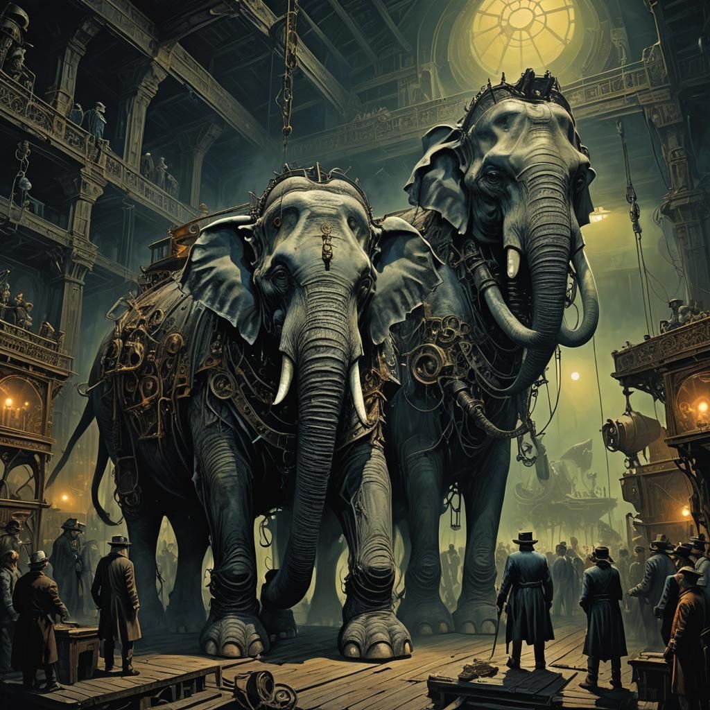 Surreal Auctioneer Platform Invades Giant Elephant Horses