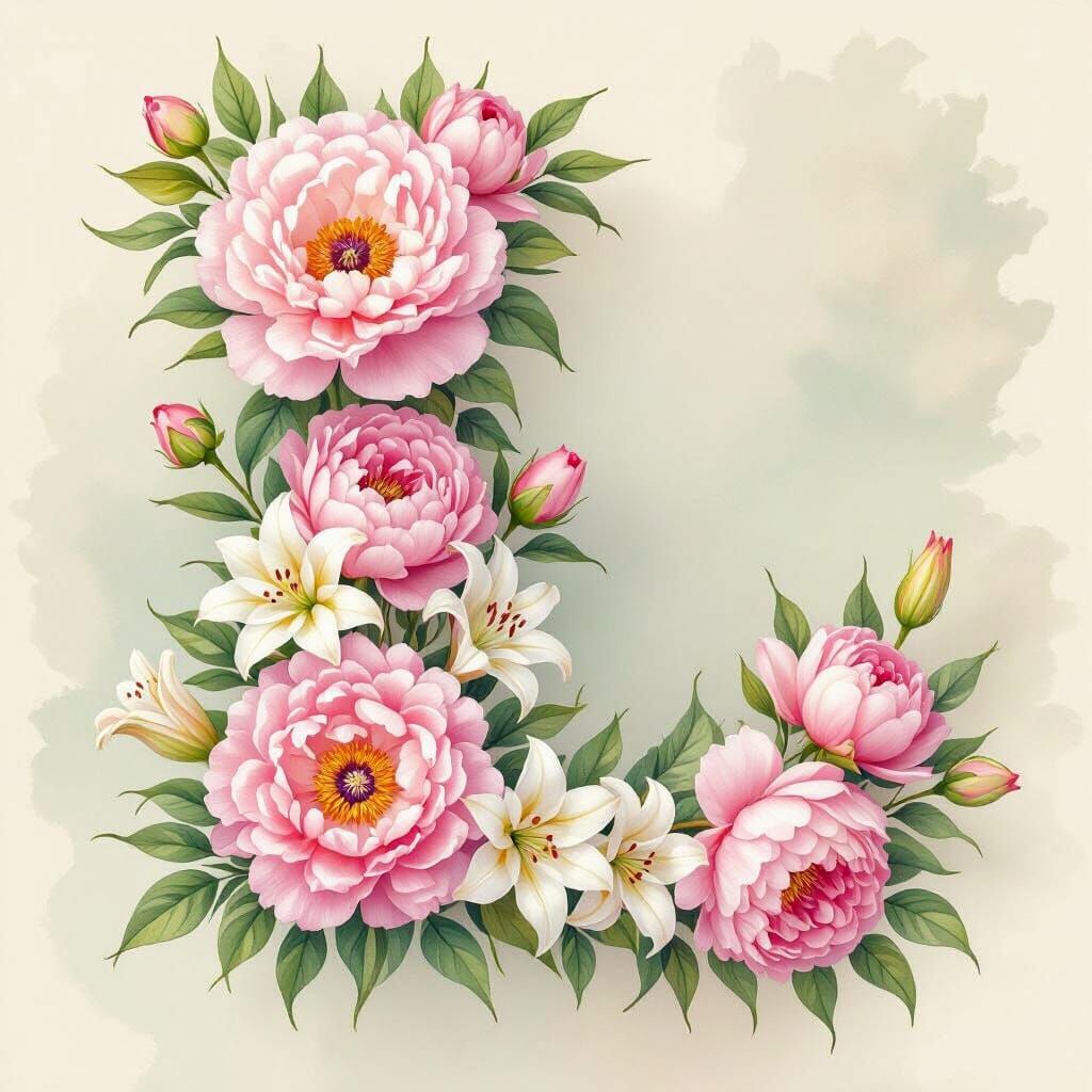 Elegant Floral Letter L Watercolor Art