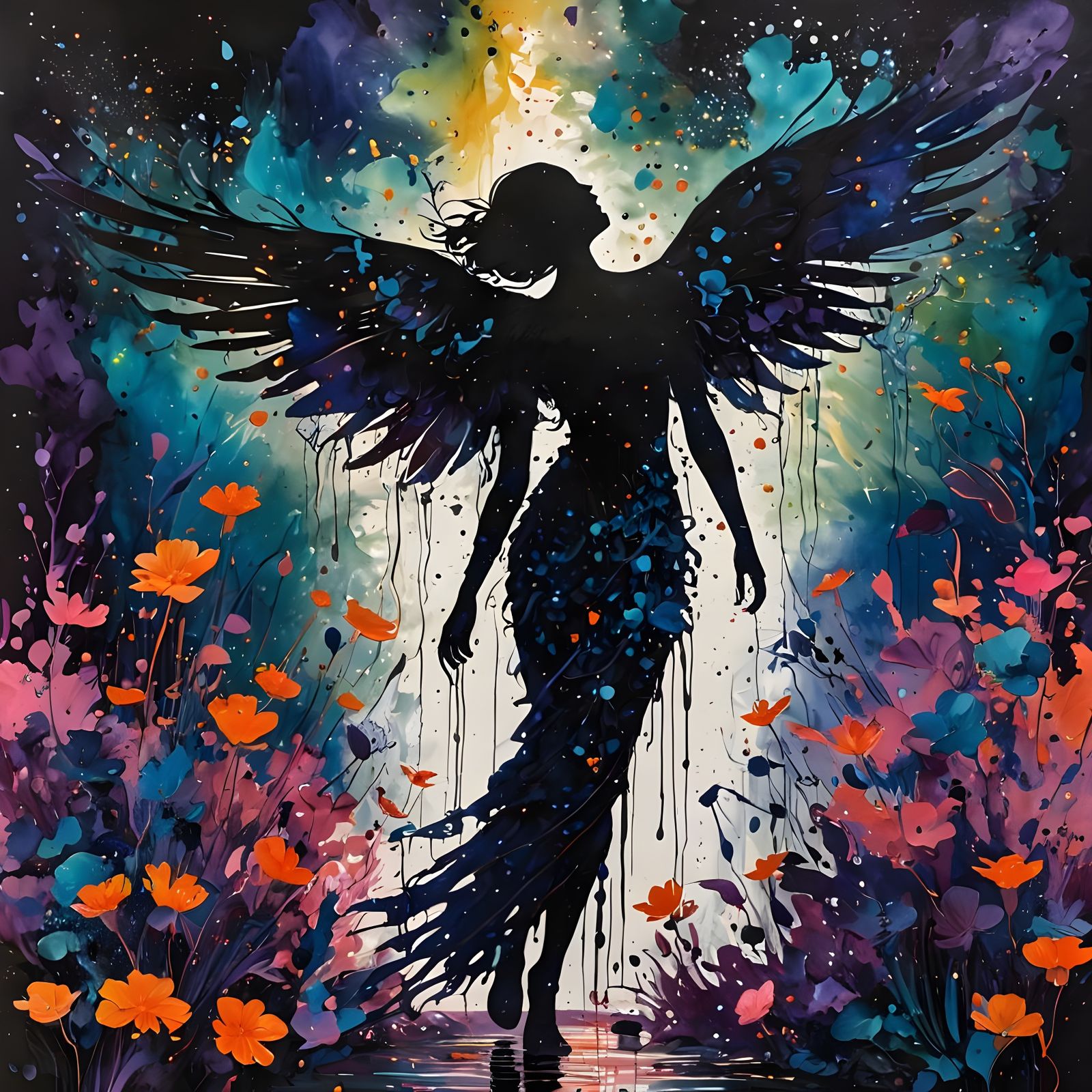 Ink Splatter Wings in Floral Paradise