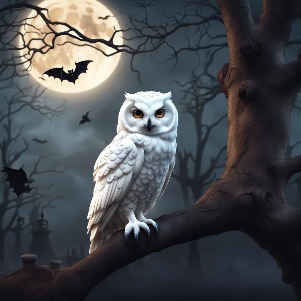 Halloween Owl in Foggy Haunted Scene, 8K