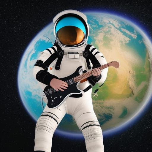 Astronaut Shreds Guitar in Space, Professional Photo