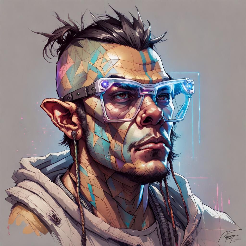 Cyberpunk Half-Orc Hacker Portrait in Digital Art Style