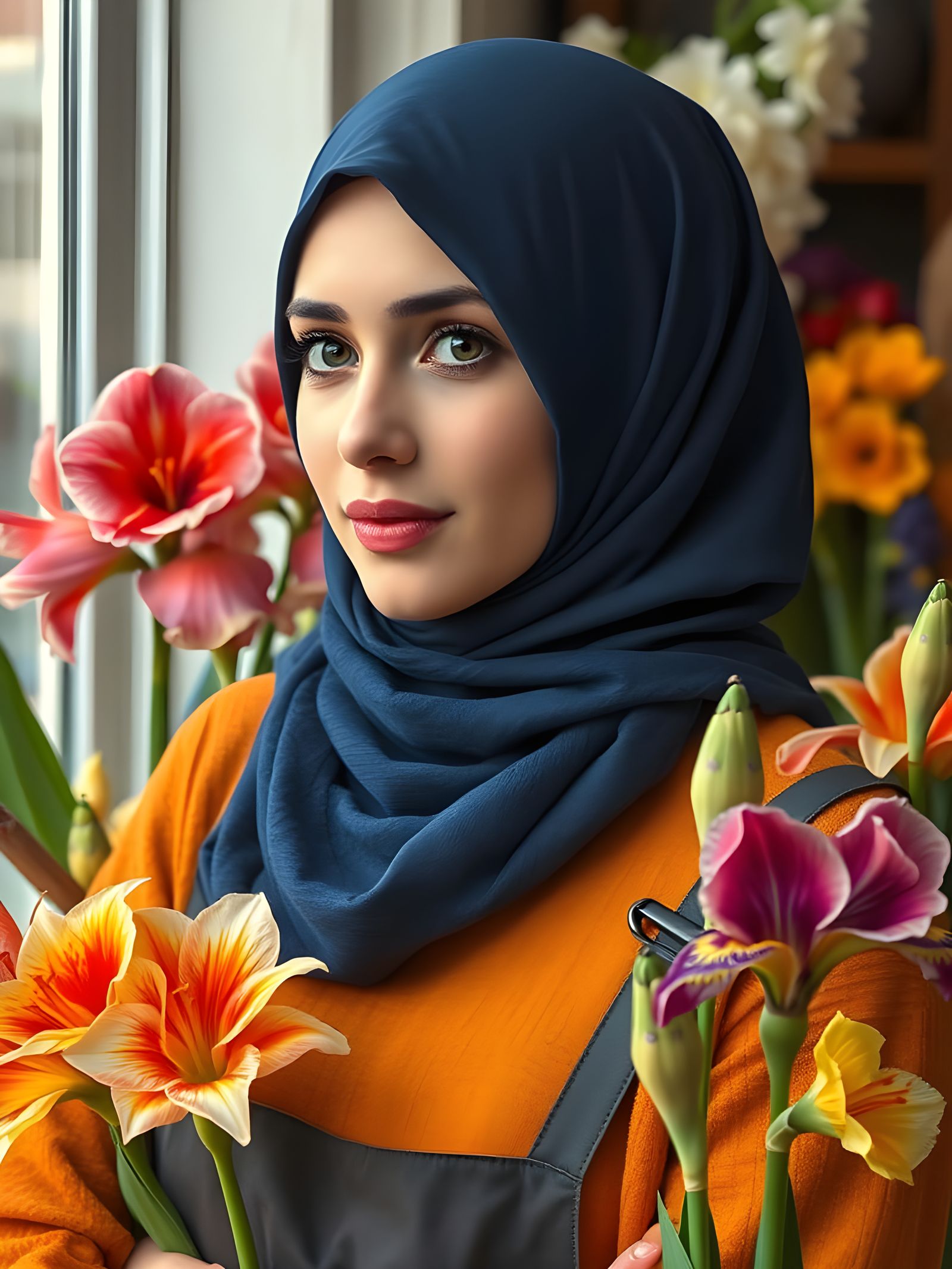 Swedish Hijabi Florist in Flower Shop Painting