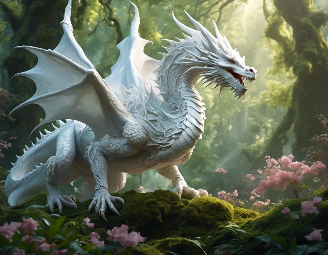 Regal White Dragon Head in Hyperreal Style