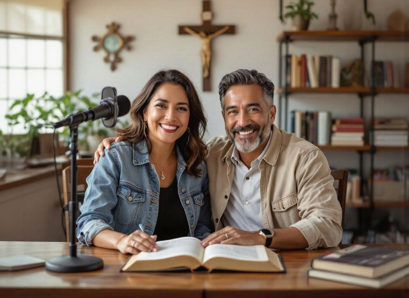Couple Recording a Podcast in Professional Studio
