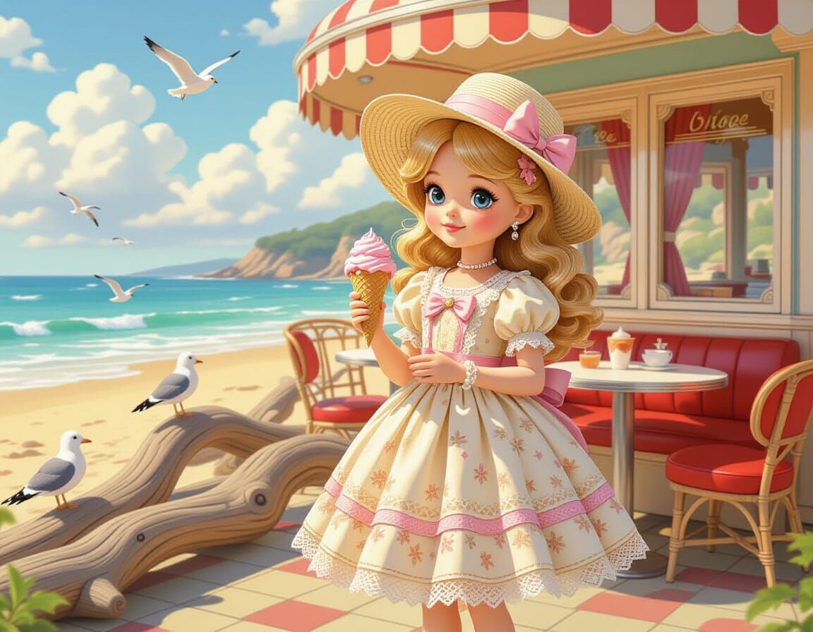 Victorian Barbie with Ice Cream, Anime Style