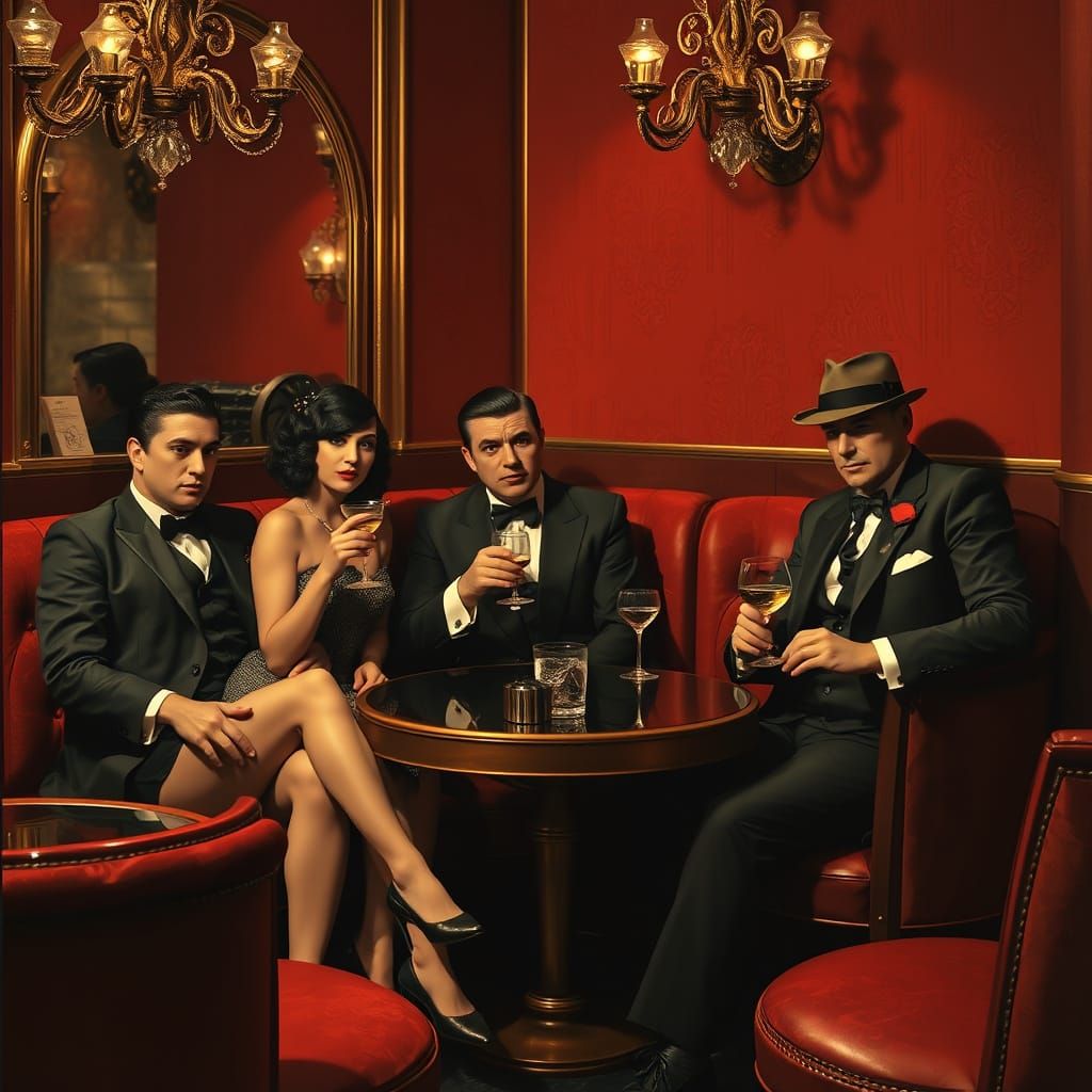 1920s Mafia Men and Flapper Girls in Art Deco Cabaret