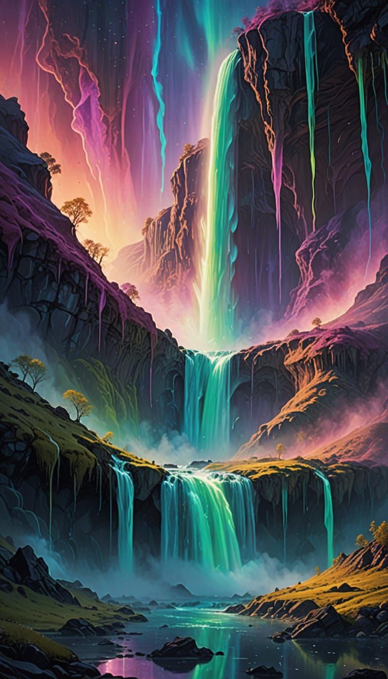Surreal Waterfalls in an Alien Landscape
