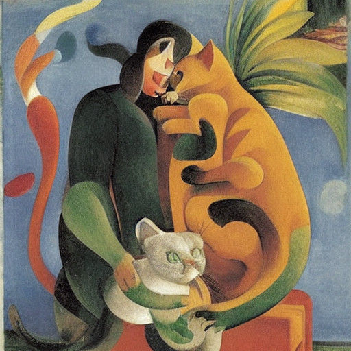 Cat Enjoys Whimsical Play with Fuzzy Dinosaur in a Renaissan...