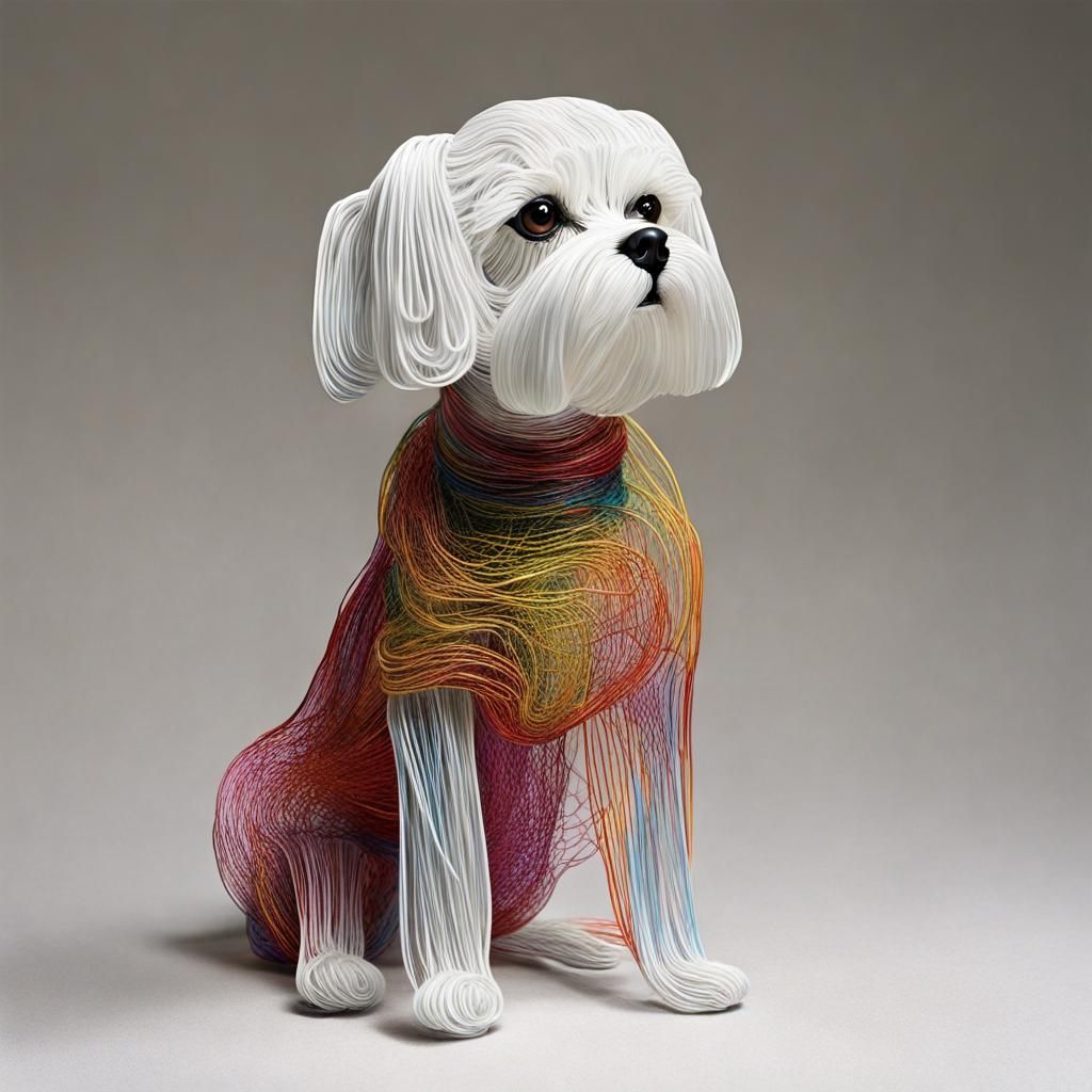 Detailed Wire Sculpture of a Maltese Dog Sitting Pretty