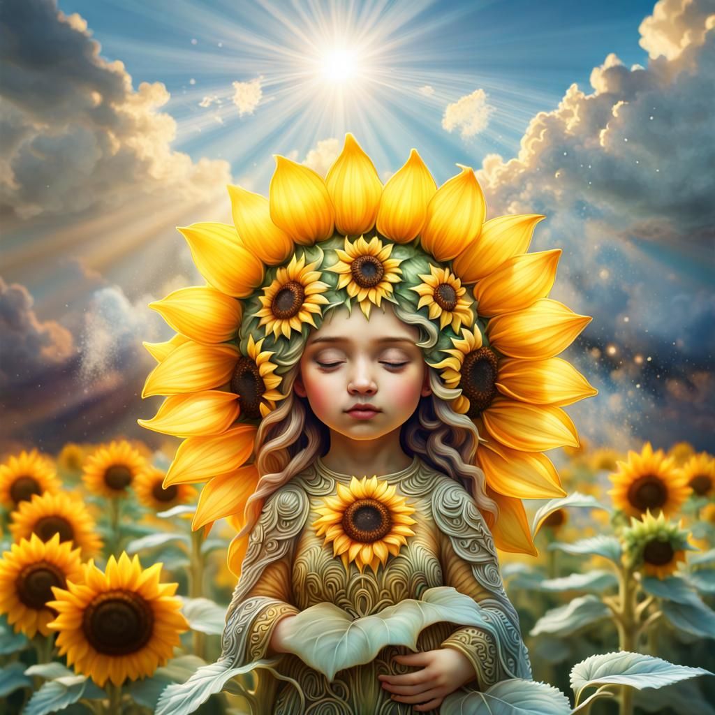 Double Exposure Sunflower with Animal Figure in Divine Light