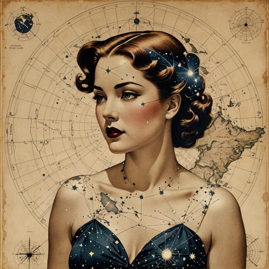 Constellation Map Double Exposure in Vargas Style