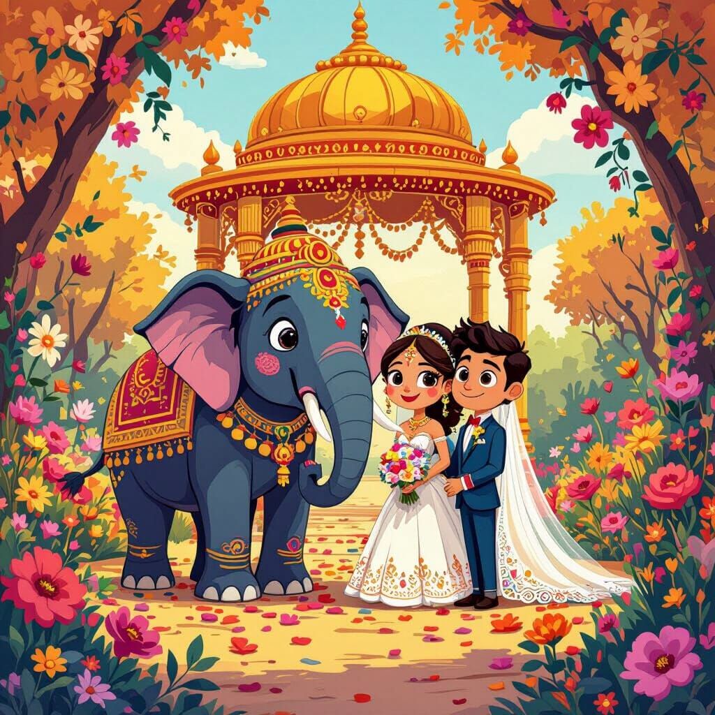 Colorful Indian Wedding Scene in 2D Animation Style