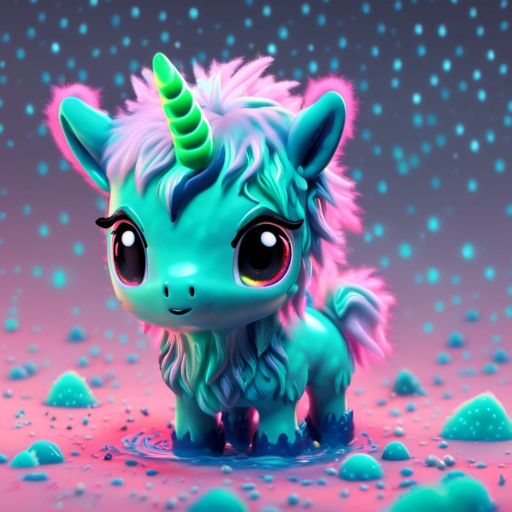 Bioluminescent Fuzzy Creature in Slime Spring, 3D Projection