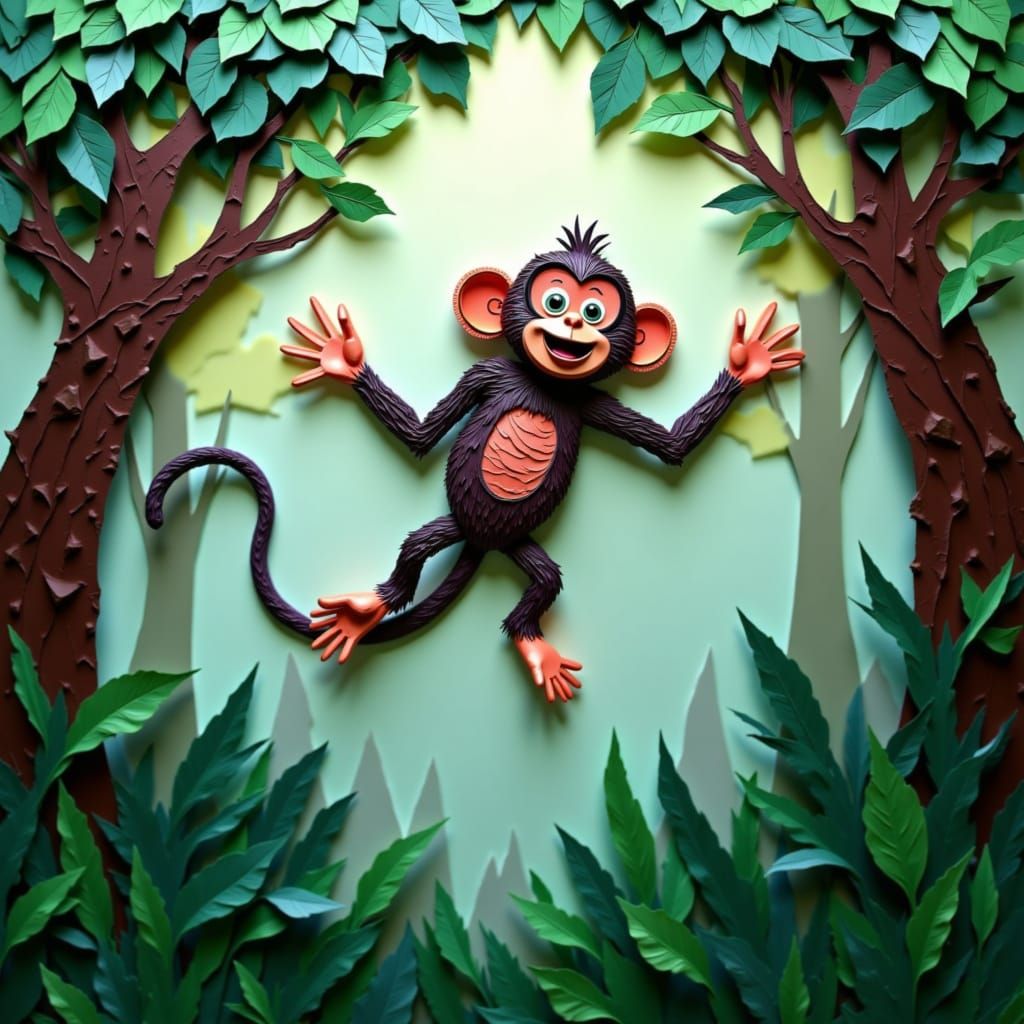 A Monkey's Whimsical Papercut Adventure Through the Jungle