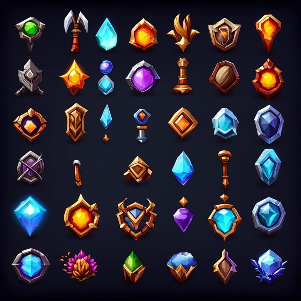 Fantasy RPG Game Icons: Potions, Spells, and Weapons