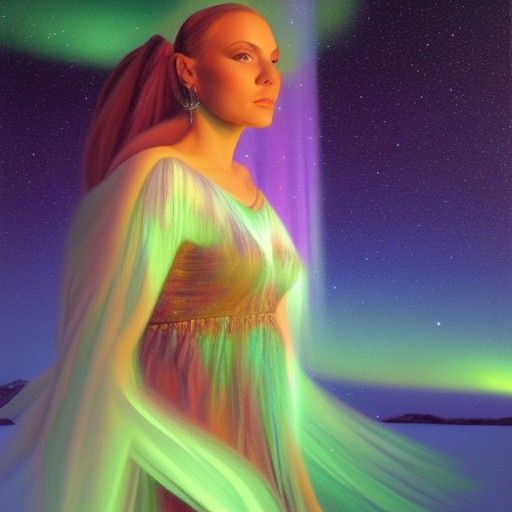 Goddess of Northern Lights Portrait in Oil Painting Style