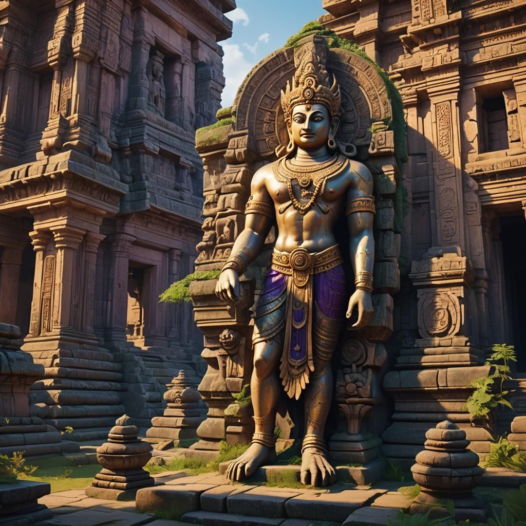 Vishnu Statue in Hampi Temple Landscape