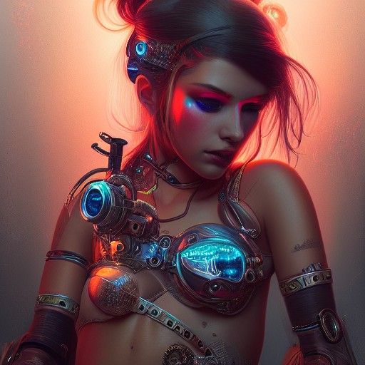 Steampunk Cyborg Pinup Portrait in Photorealistic Style