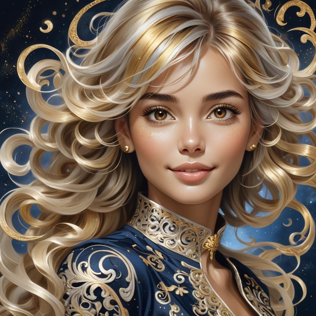 Beautiful Woman Portrait with Moonscape Background