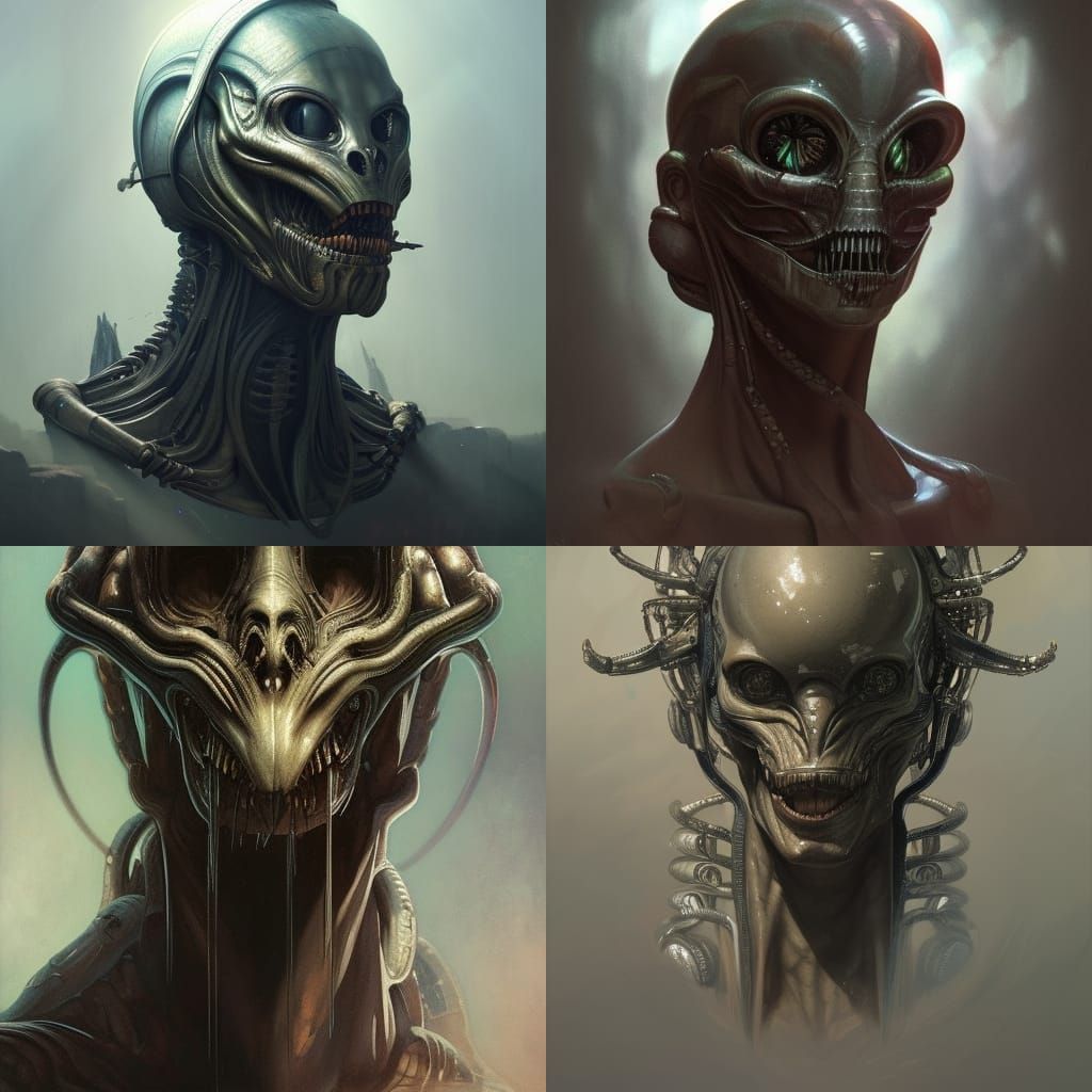 Giger-Inspired Alien Portrait in Fresco Style