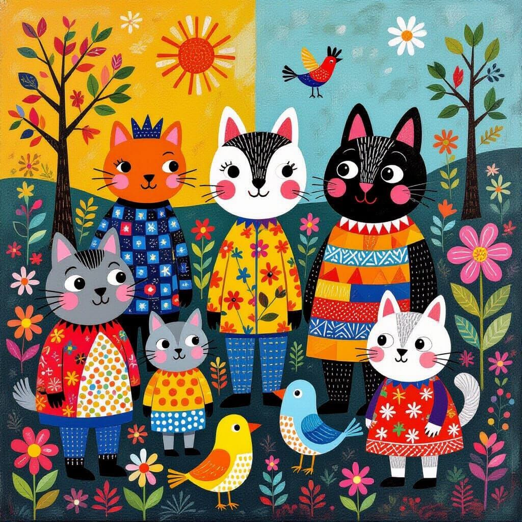 Whimsical Animals in a Vibrant Acrylic Painting