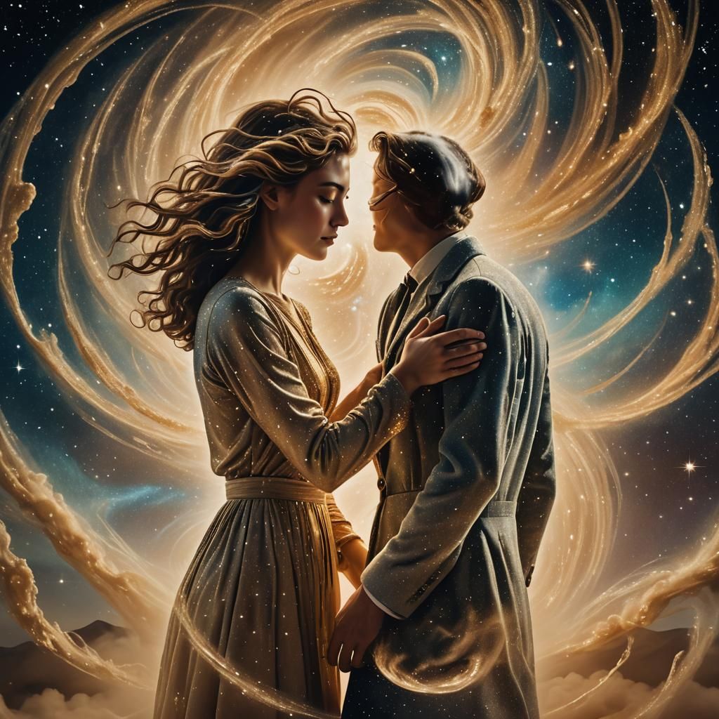 Demigod Couple in Surreal Cosmic Dreamscape