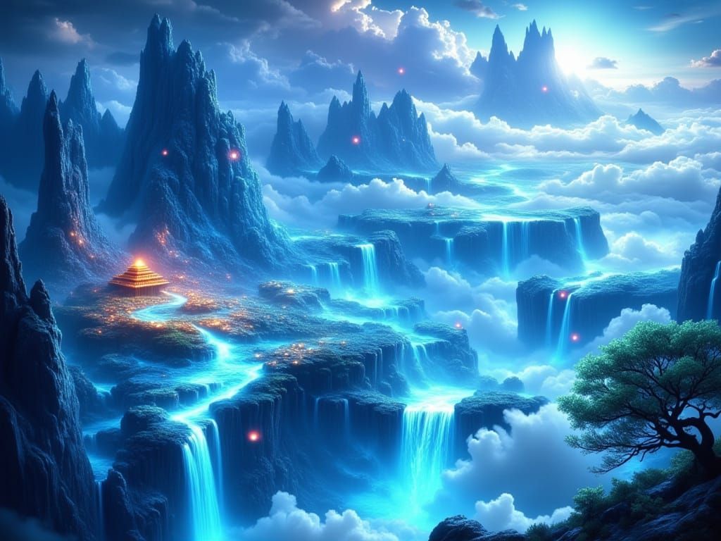 Ethereal Xianxia Fantasy Realm in Vibrant Blue