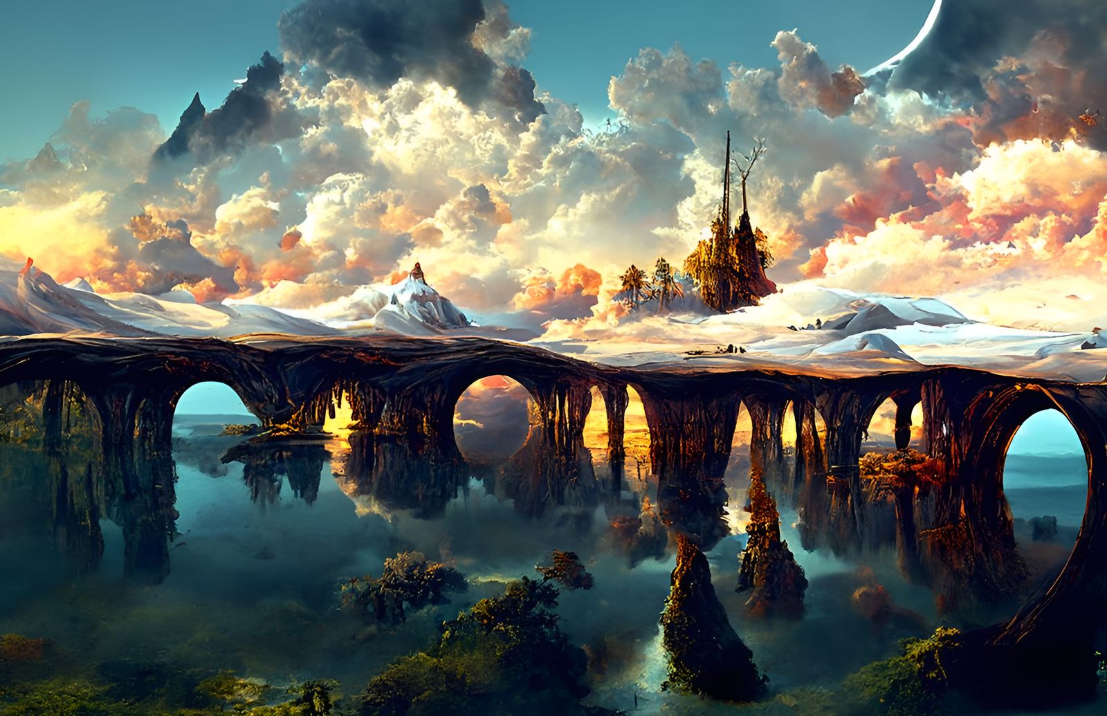 Epic Fantasy Landscape Painting in Cel-Shaded Style