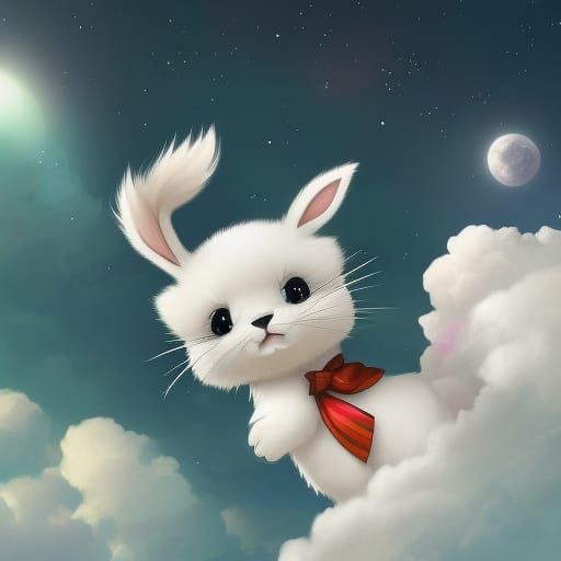 Adorable Fluffy Bunny in Anime Digital Illustration