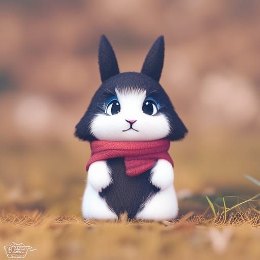 Adorable Fluffy Bunny in Anime Digital Illustration