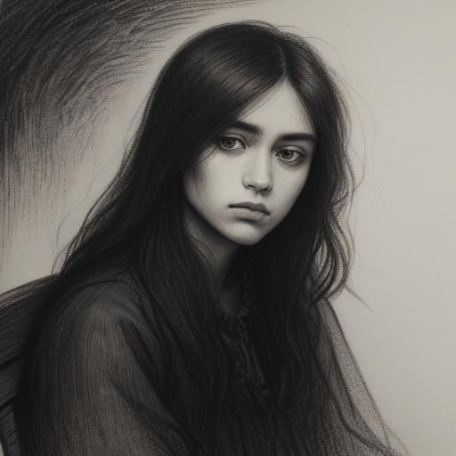 Enigmatic Woman in Charcoal Drawing with Dramatic Lighting