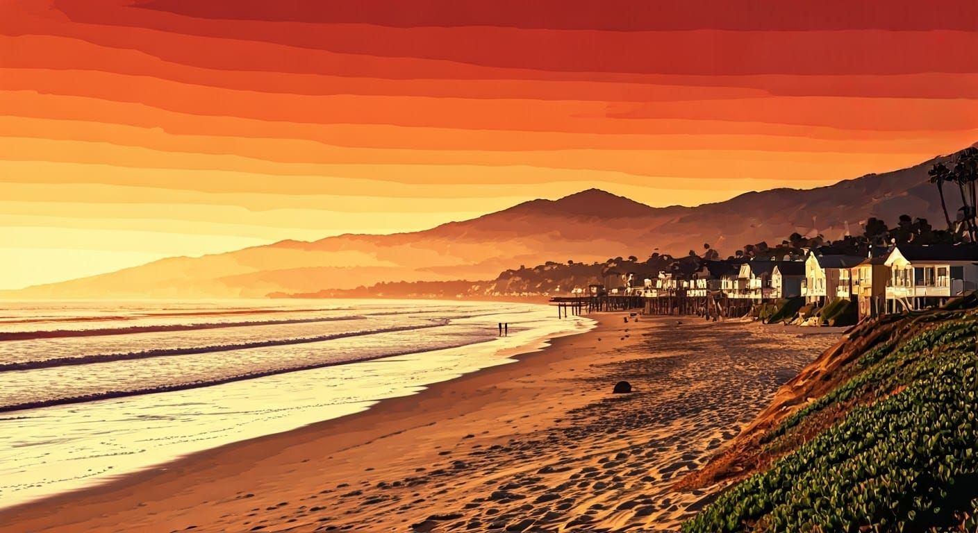 Southern California Beach Houses in Vibrant Flat Illustratio...