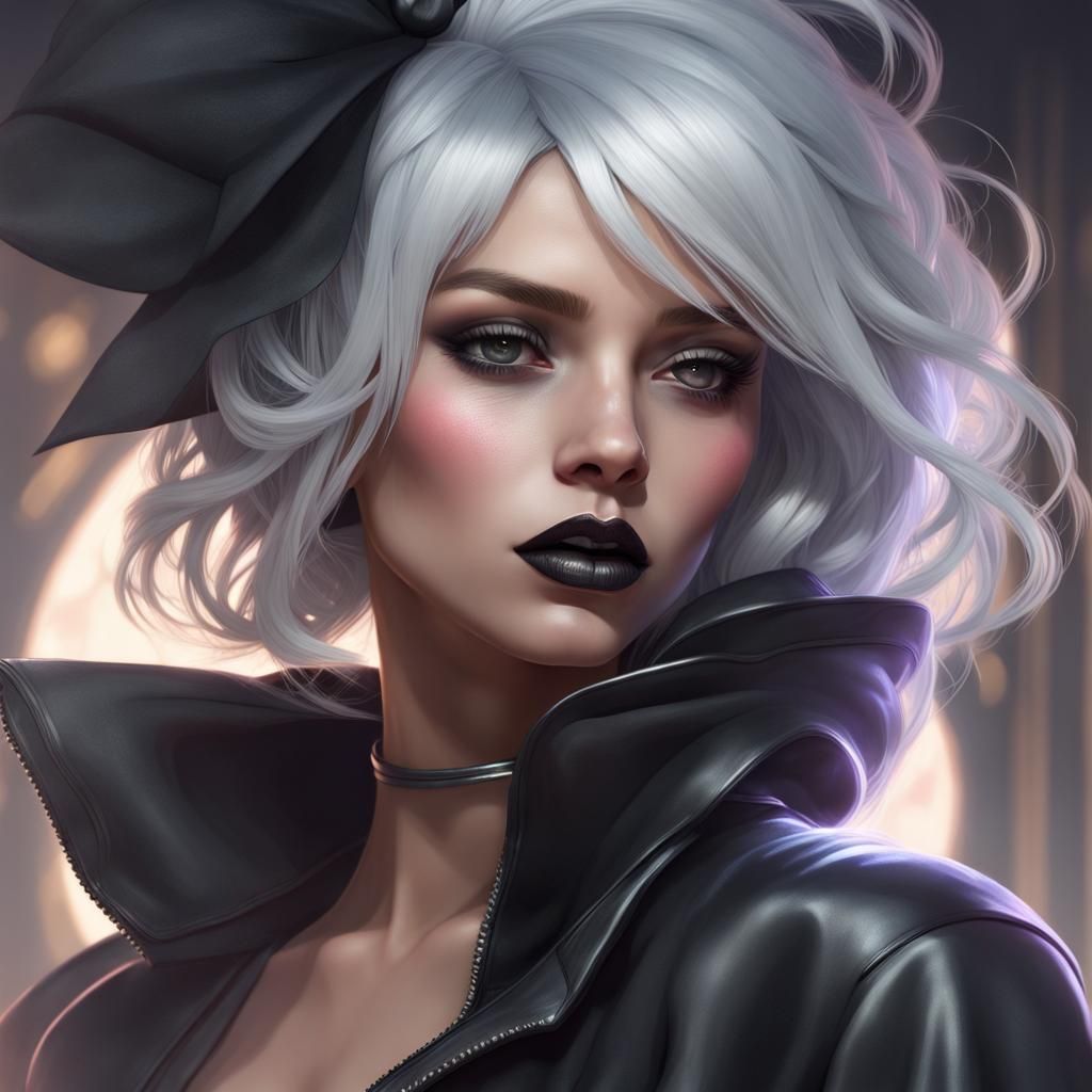 Girl with Silver Hair and Black Lipstick