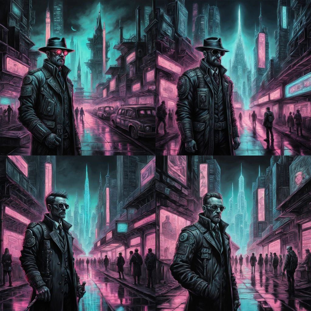 Cyberpunk Dandy Shines in Neon Haze