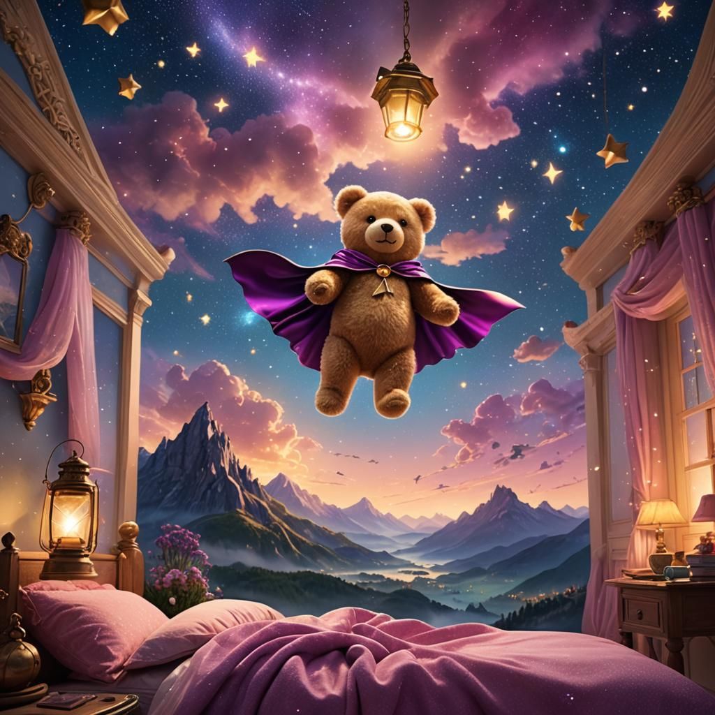 Teddy Bear's Dream Flight: Whimsical Fantasy Art