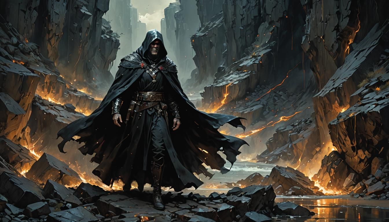 Dark Lord at Chasm's Edge: Dramatic Matte Painting