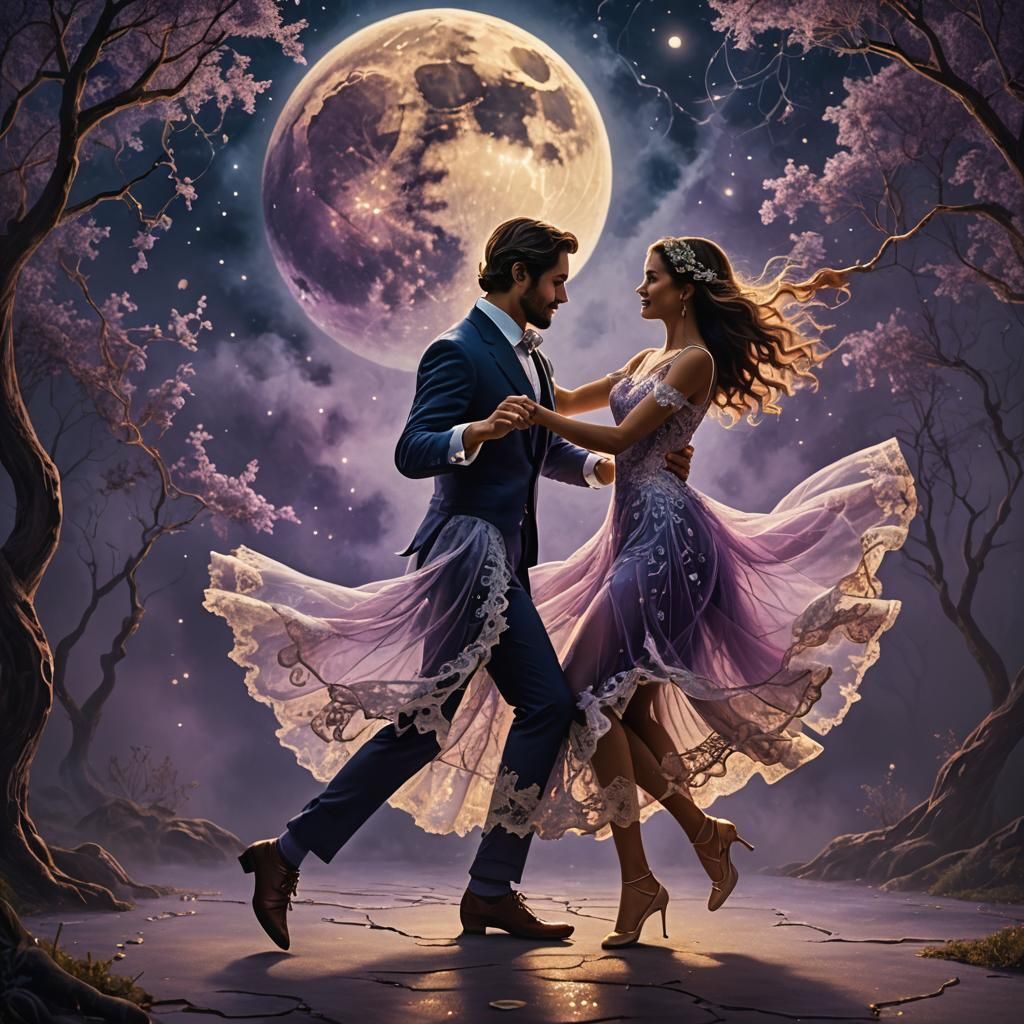 Romantic Couple Dancing Under a Magical Moon